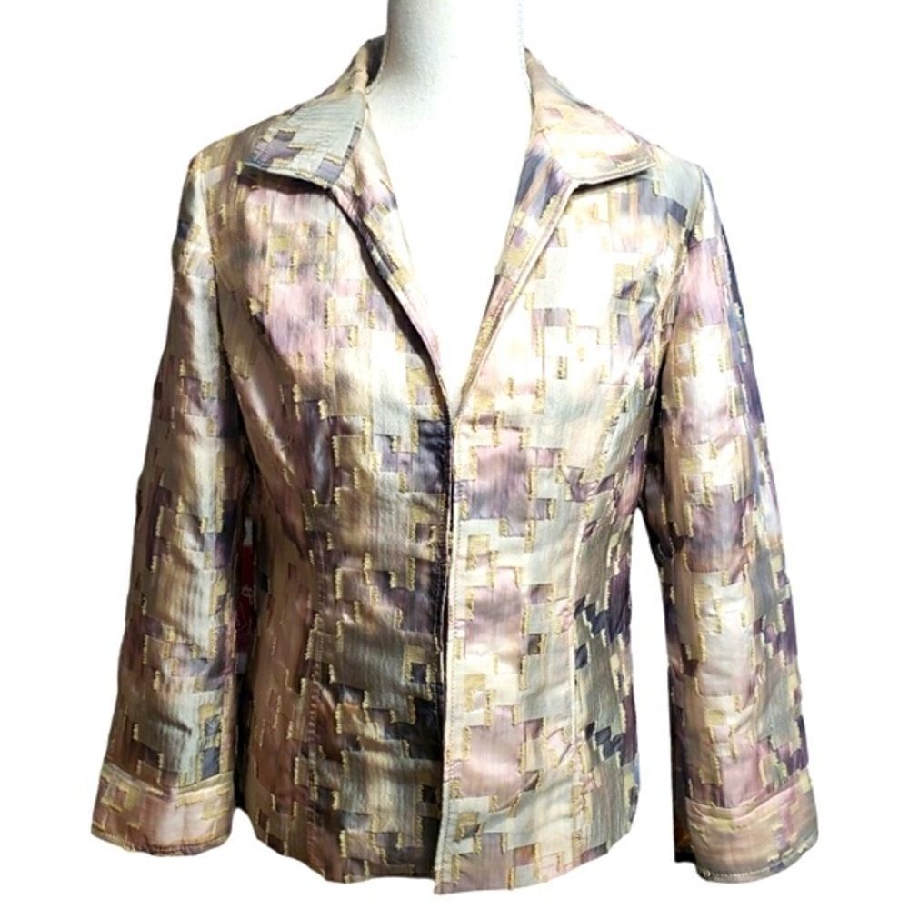 Chico’s Patched-like Fabric Hook&Eye Closure Blazer Sz 0 (US S/4)